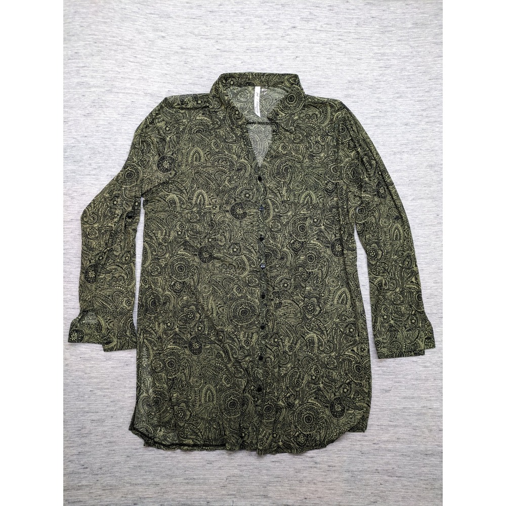 NY Collection Paisley‎ Print Button Down Tunic Top Long Sleeve 2X Mature Office